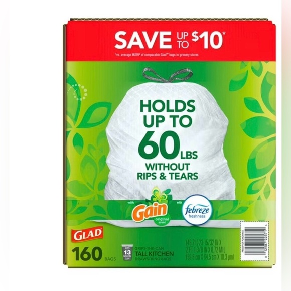 Glad ForceFlex Tall Kitchen Drawstring Trash Bags, 13 Gallon, 160 ct. - Picture 2 of 5